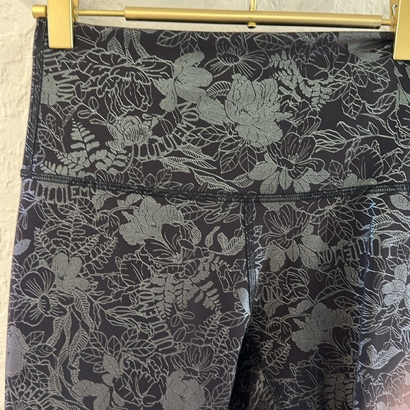 Lululemon Black Leggings with Metallic Floral Print, Size 4 - Picture 2 of 4